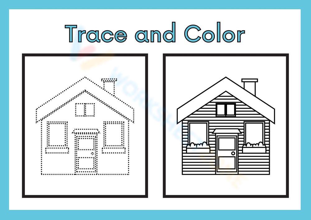 House trace and color worksheet
