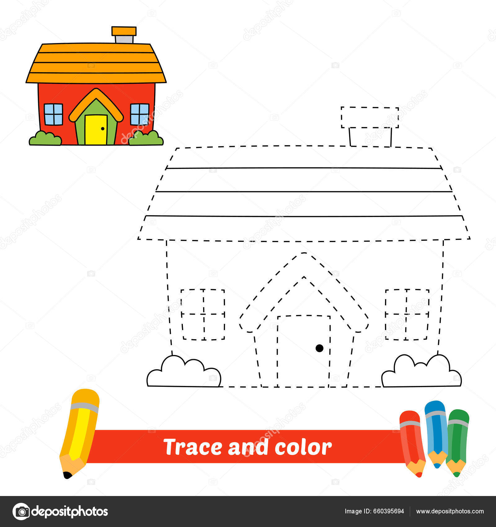 Trace color kids house vector stock vector by fuatprasgmail