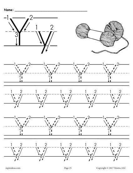 Printable letter y tracing worksheet with number and arrow guides letter y worksheets tracing worksheets tracing letters preschool