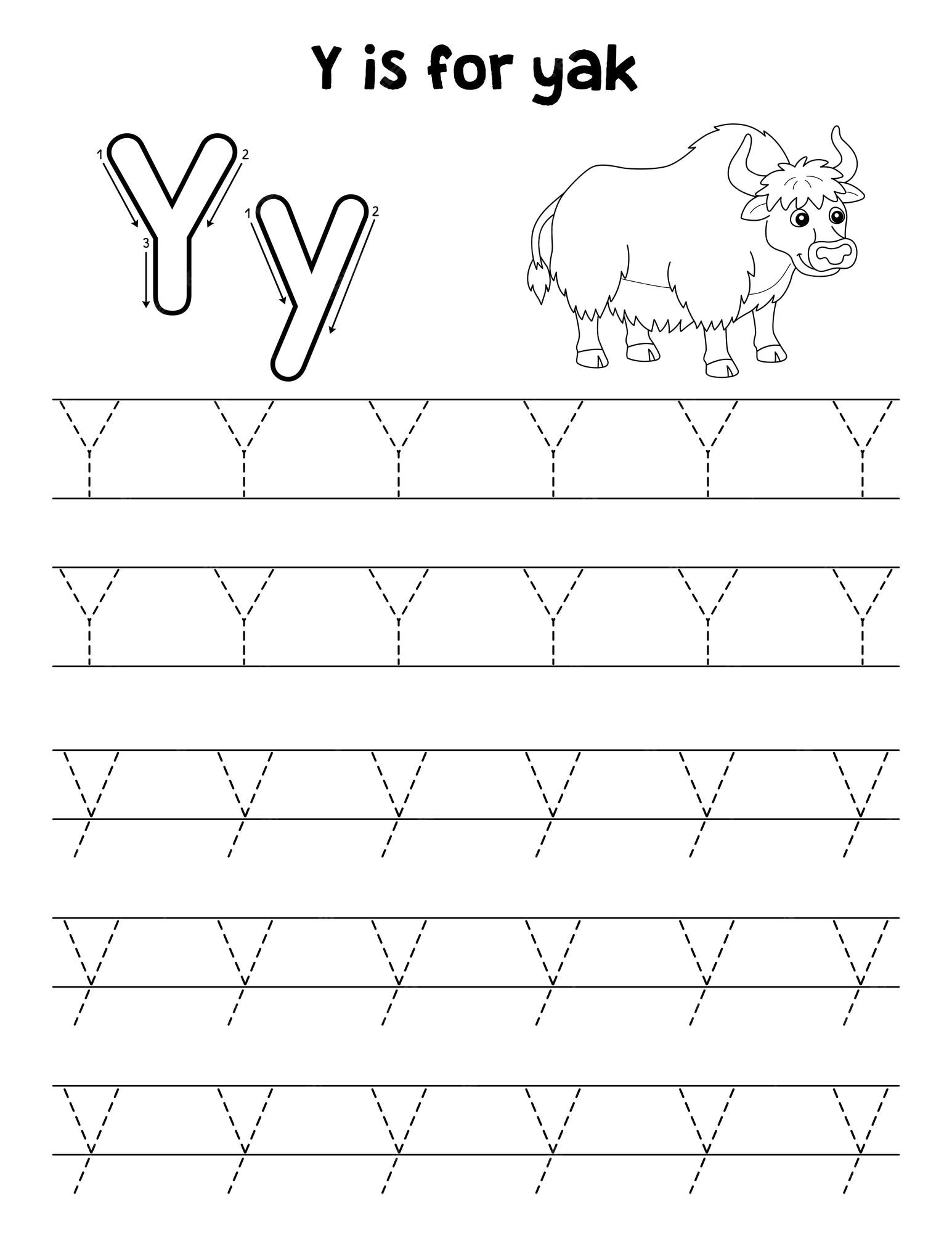 Premium vector yak animal tracing letter abc coloring page y
