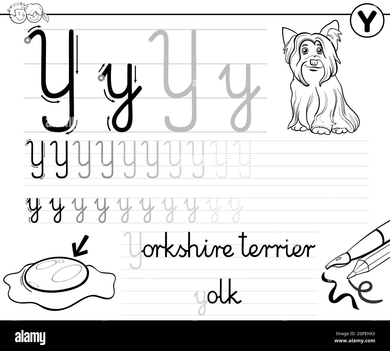Cartoon alphabet letter y black and white stock photos images