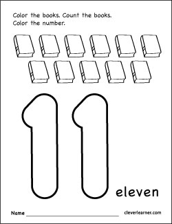 Number eleven writing counting and identification printable worksheets for children