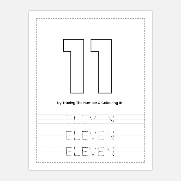 Premium vector number tracing and number word tracing coloring activity worksheet for kindergarten kids