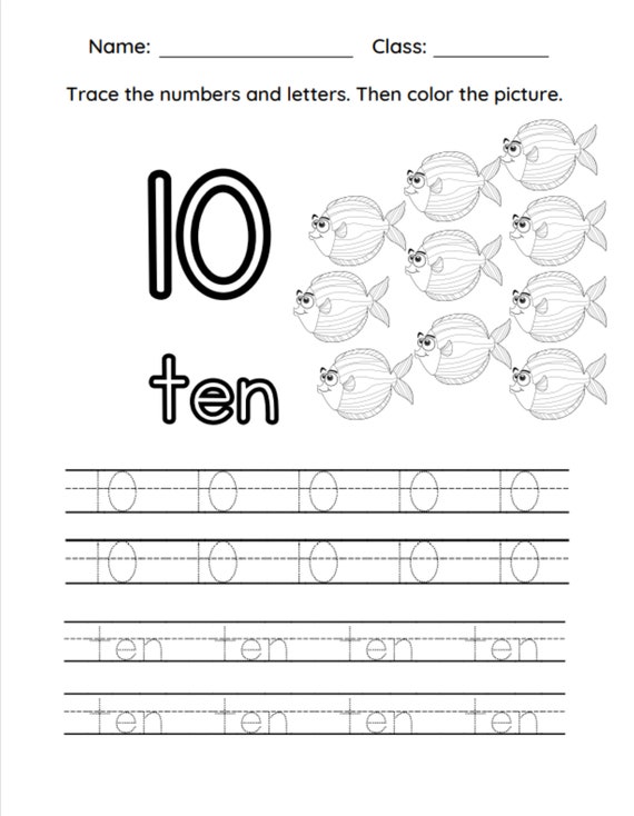 Printable trace the numbers and words
