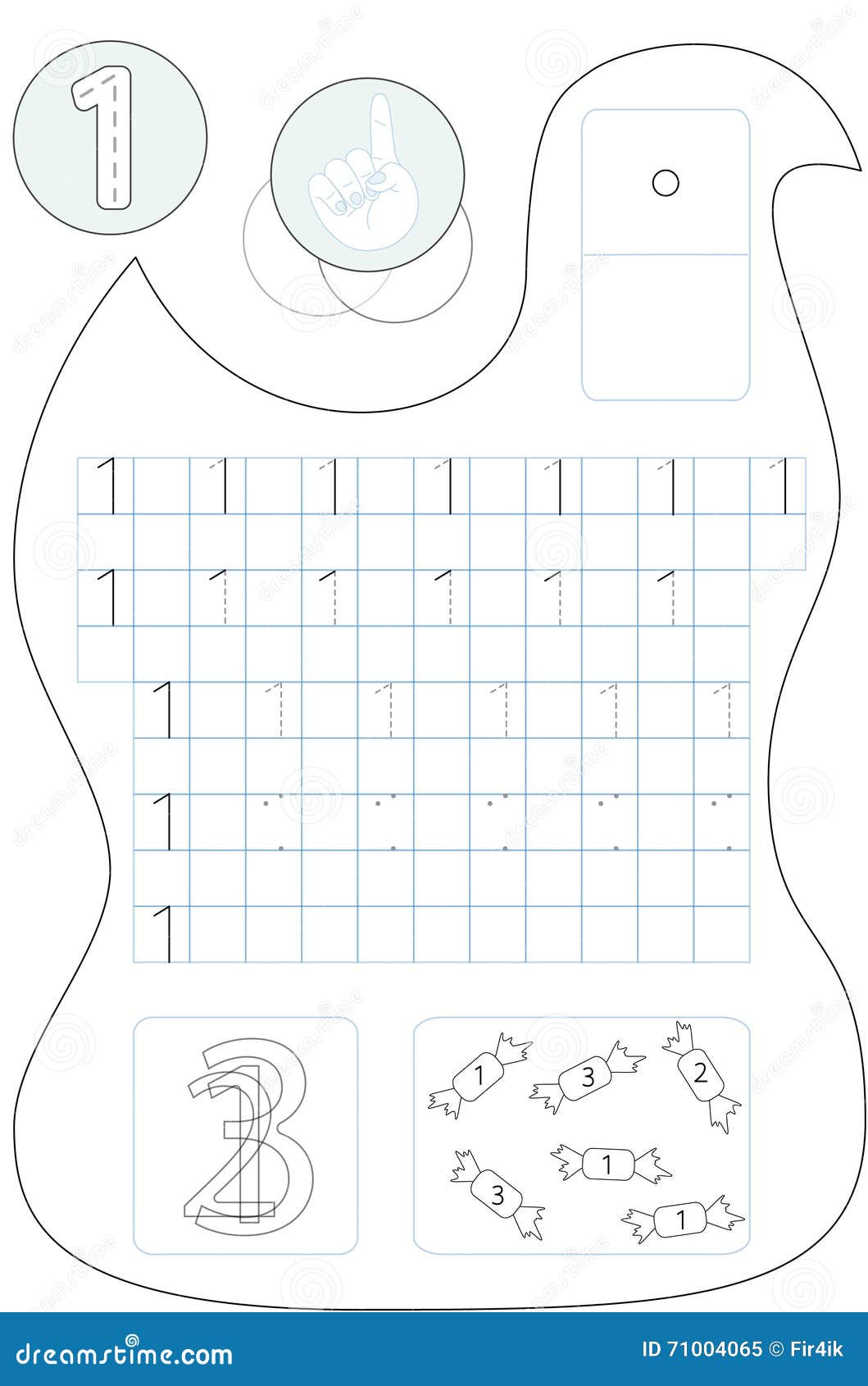 Coloring page number one printable worksheet stock vector
