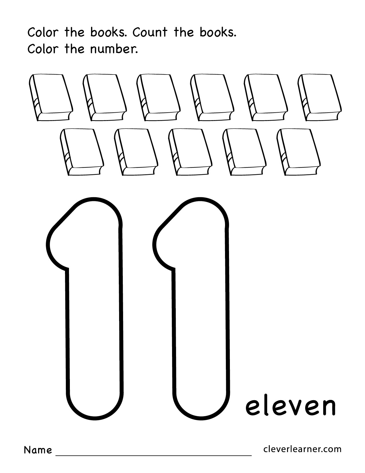 Number eleven writing counting and identification printable worksheets for children