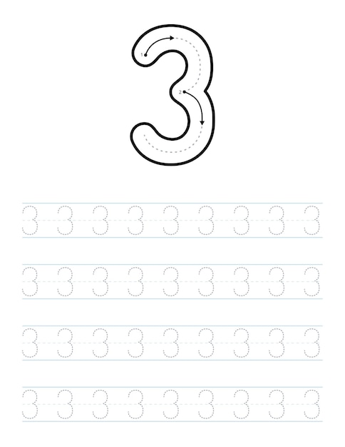Premium vector trace number worksheet for kids and preschool with tracing guide