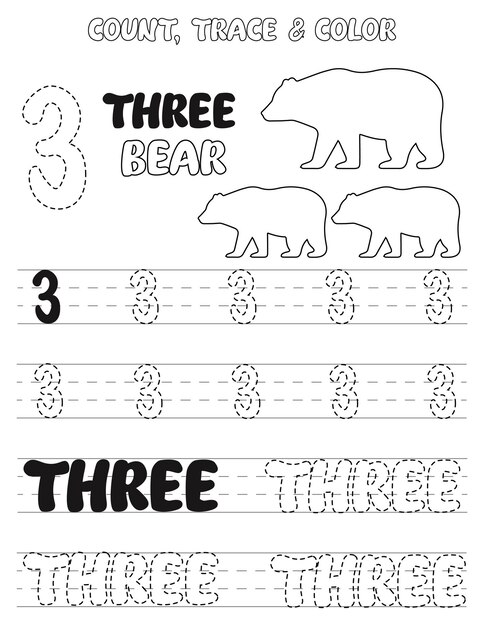 Premium vector number tracing coloring pages for kids count trace and color premium vector
