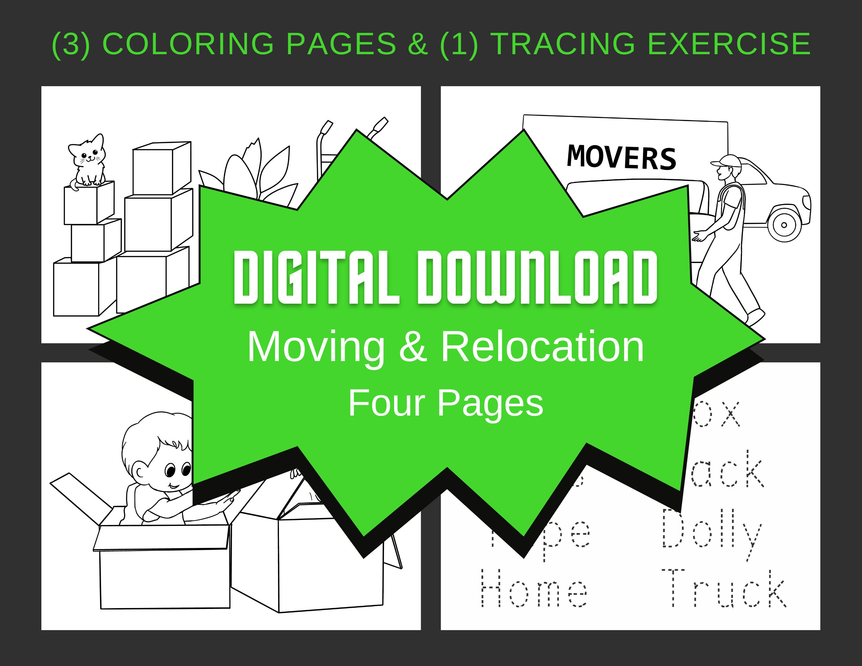 Coloring letter tracing printables moving fun for kids digital download moving relocation military pcs childrens coloring pages instant download