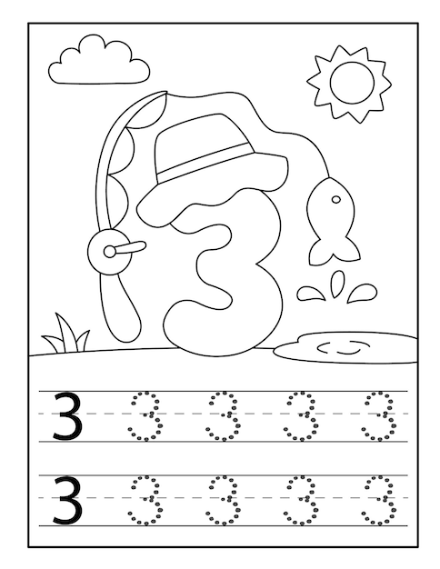 Premium vector fishing number coloring pages for toddlers