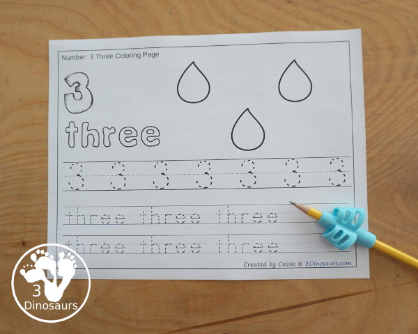 Free rain number color and trace numbers to dinosaurs