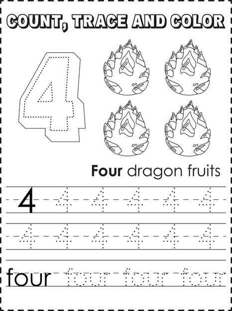 Premium vector printable number tracing coloring pages for kids premium vector