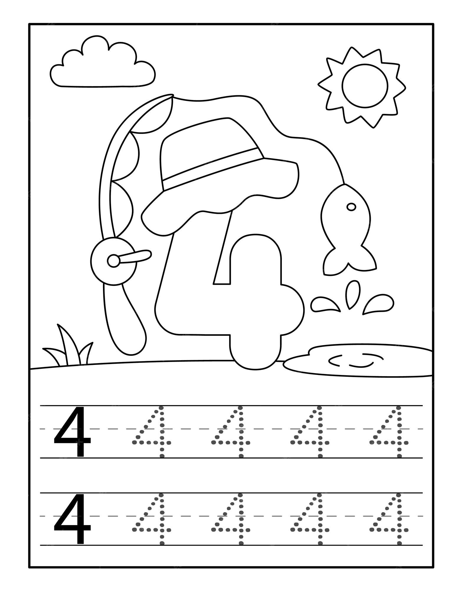 Premium vector fishing number coloring pages for toddlers
