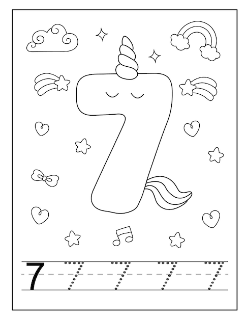Premium vector unicorn number coloring page for little students