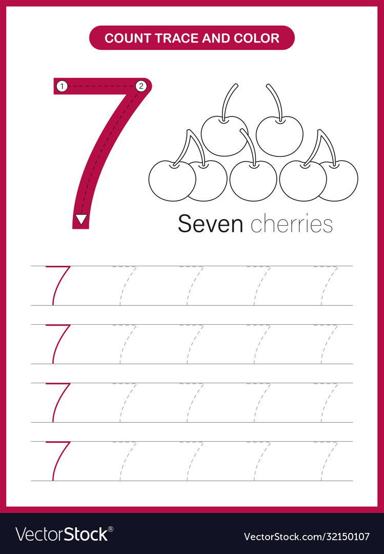 Number trace and colour worksheet royalty free vector