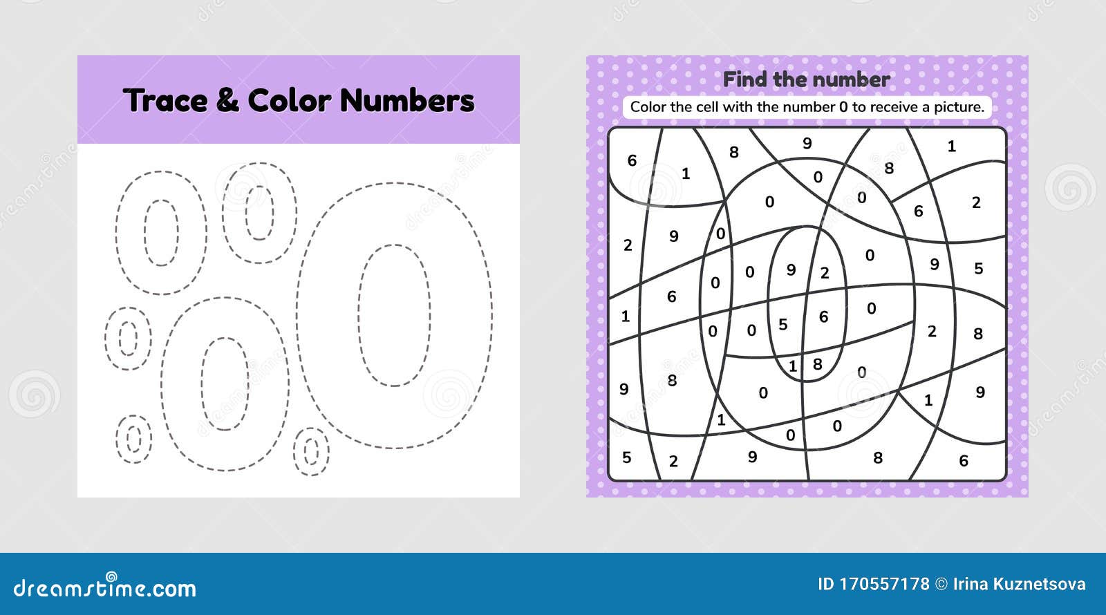 Coloring book number for kids worksheet for preschool kindergarten and school age trace line write and color a null stock vector