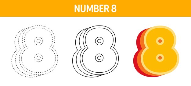 Premium vector number orange tracing and coloring worksheet for kids