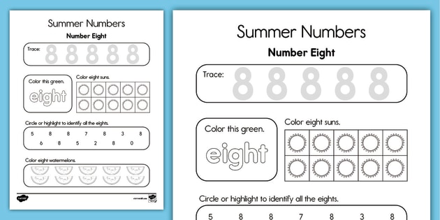 Summer number eight worksheet special education