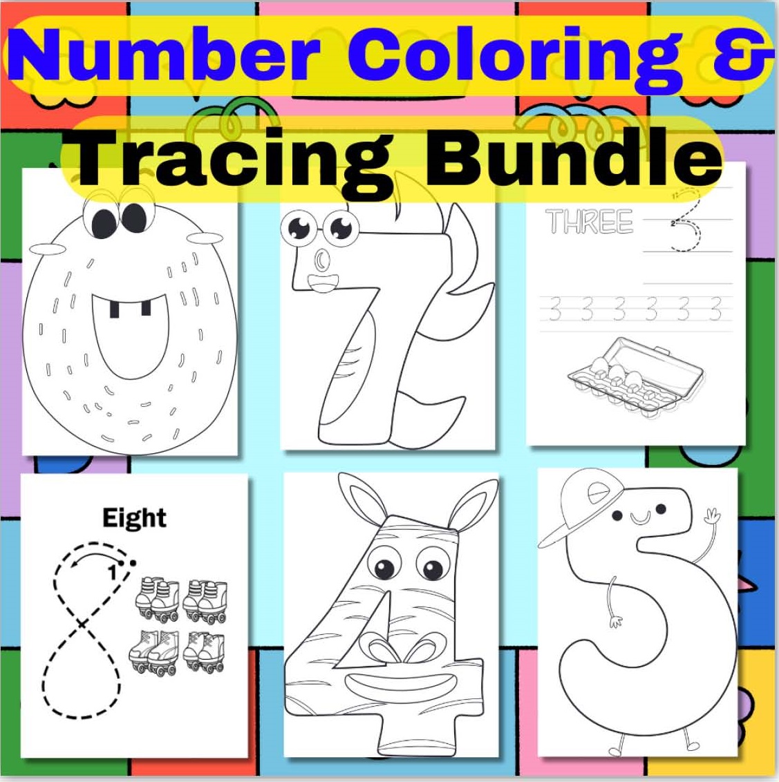Number coloring and tracing bundle for kids made by teachers