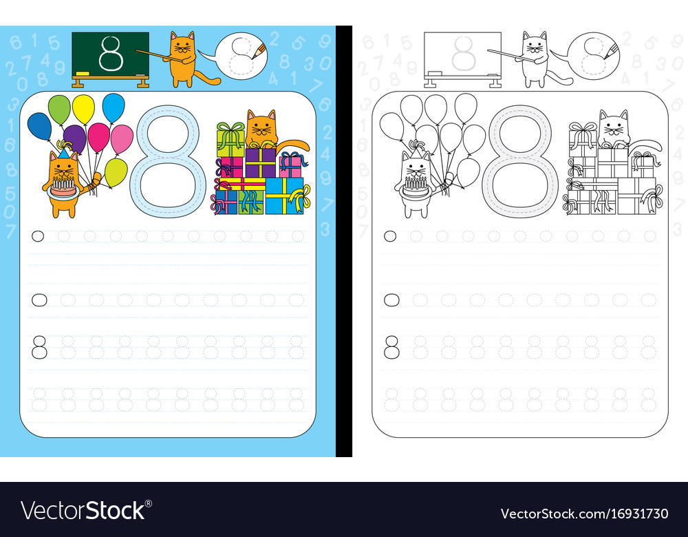 Numbers tracing worksheet royalty free vector image