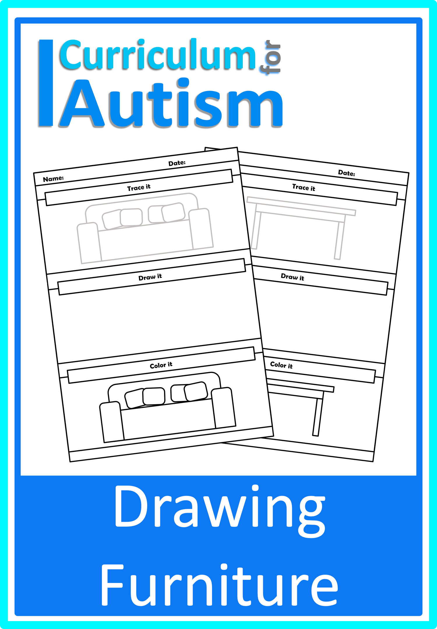 Trace draw color furniture worksheets autism special education classroom homeschool fine motor skill â curriculum for autism