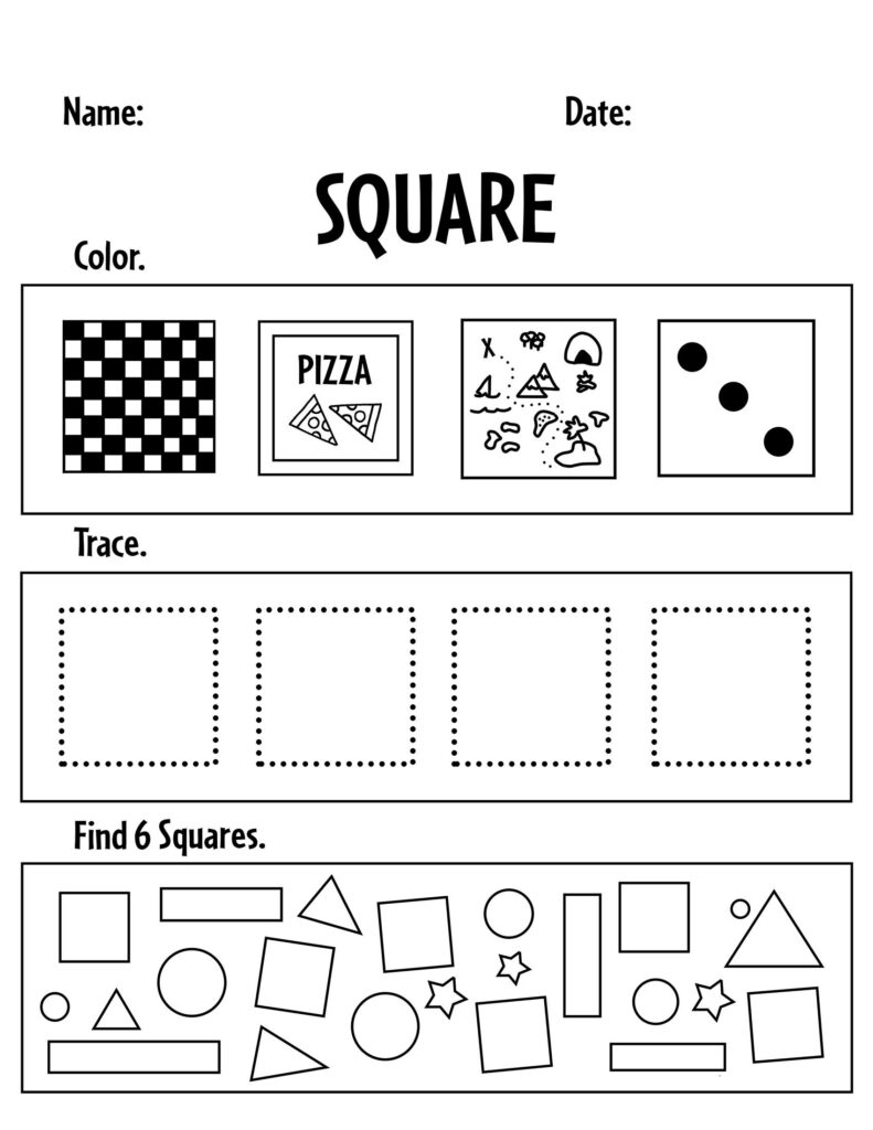 Free square worksheets for preschool â the hollydog blog