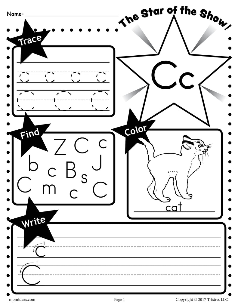 Letter c worksheet tracing coloring writing more â