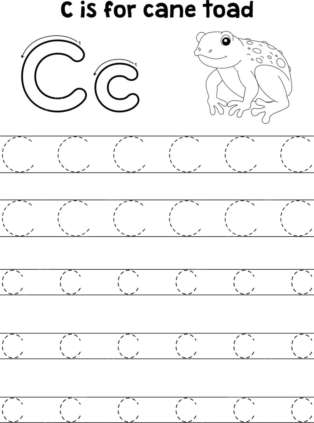 Coloring sheet for tracing the letters abc with a cane toad animal vector trace educational color png and vector with transparent background for free download