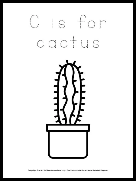 Free letter c is for cactus coloring page â the art kit