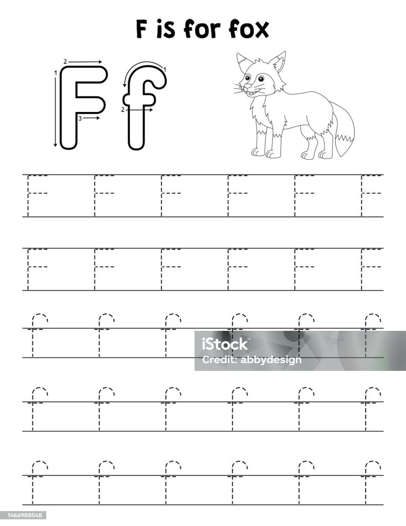 Fox animal tracing letter abc coloring page f stock illustration