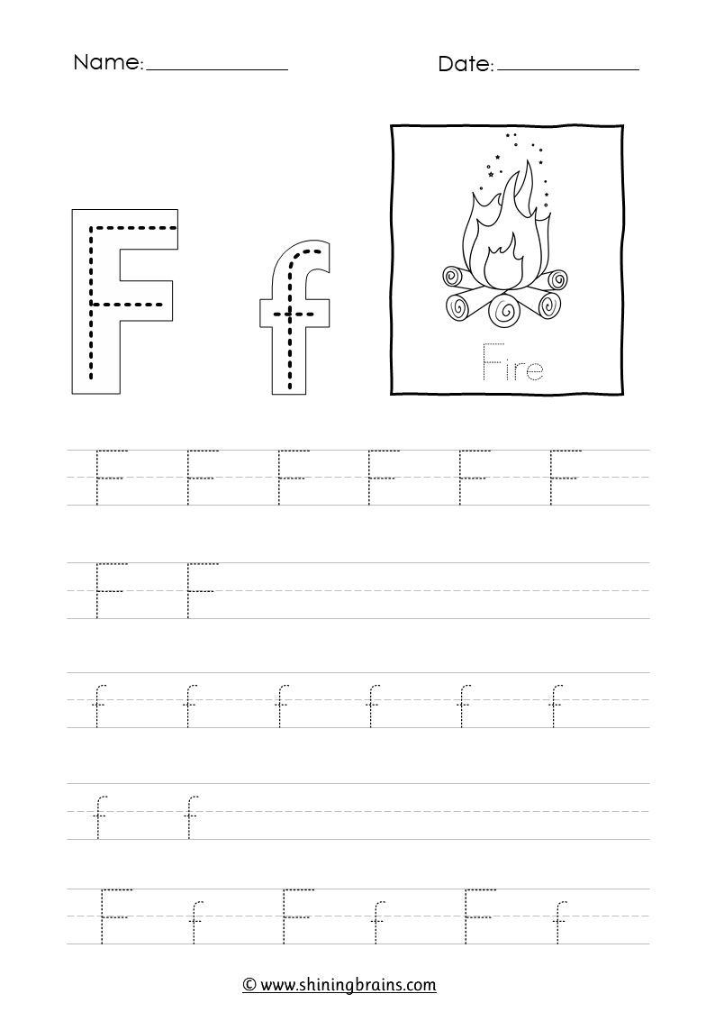 Tracing letter f f worksheet