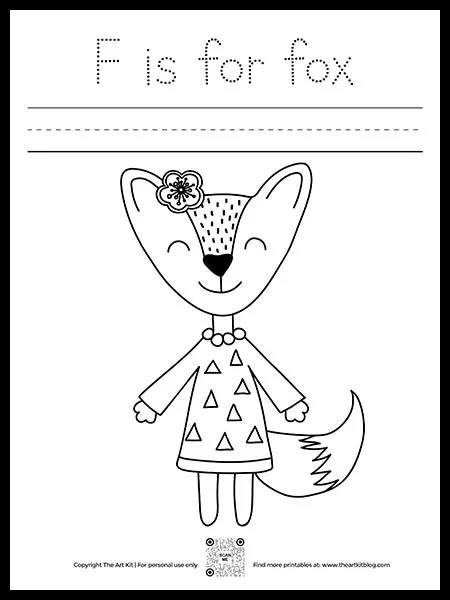 Free letter f worksheet f is for fox dotted font â the art kit