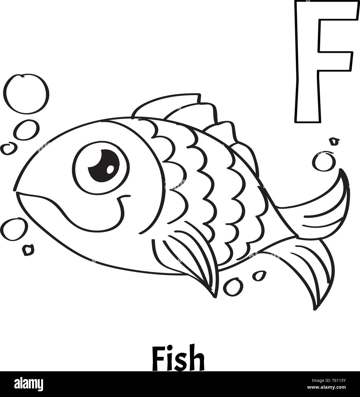 Vector alphabet letter f coloring page fish stock vector image art