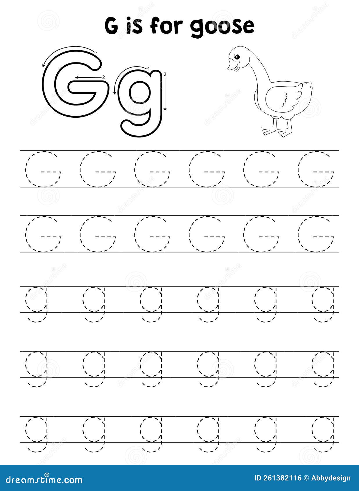 Goose animal tracing letter abc coloring page g stock vector