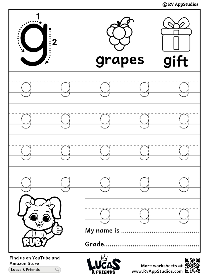 Lowercase letter g tracing worksheets trace small letter g worksheet