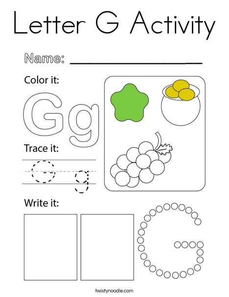 Letter g activity coloring page
