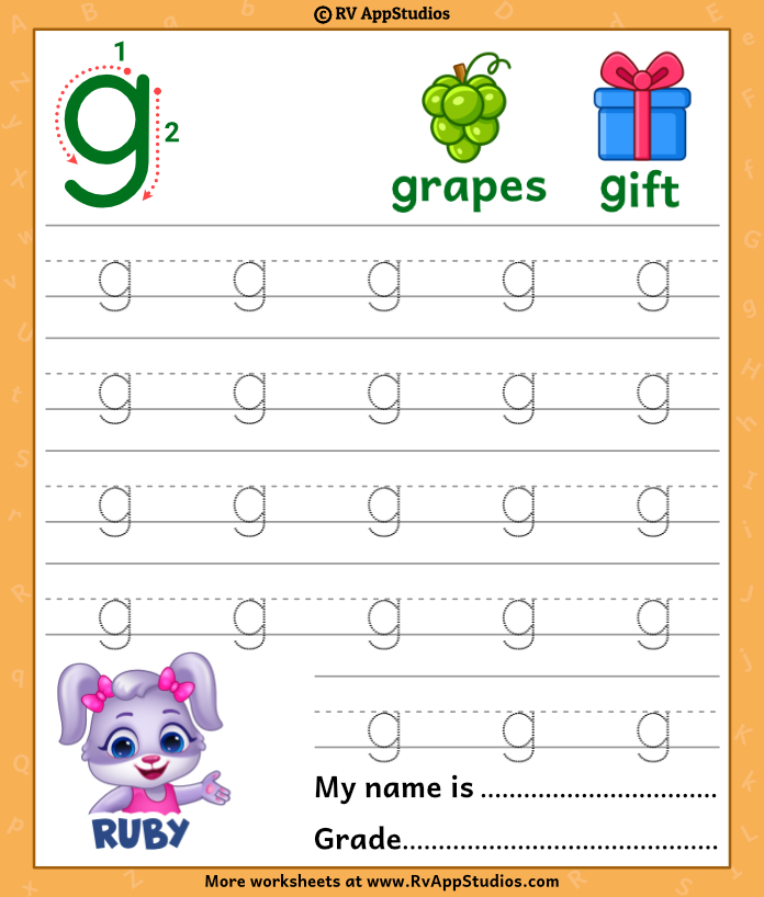 Lowercase letter g tracing worksheets trace small letter g worksheet