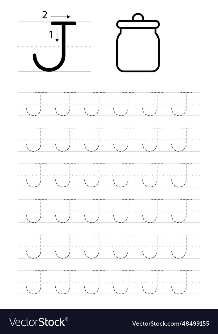 Printable letter j alphabet tracing worksheet vector image