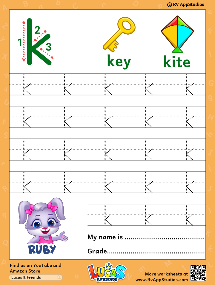 Lowercase letter k tracing worksheets trace small letter k worksheet