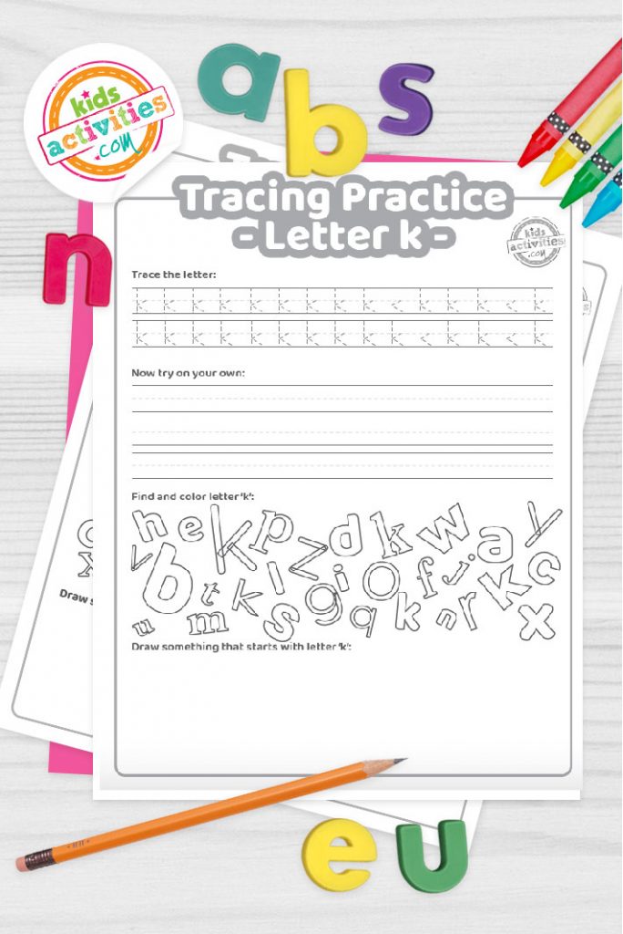 Free letter k practice worksheet trace it write it find it draw kids activities blog
