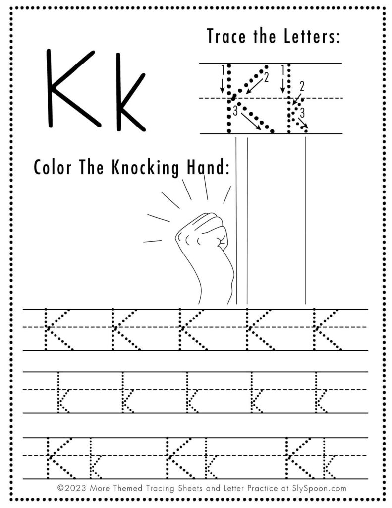 Free printable halloween themed letter k tracing worksheet