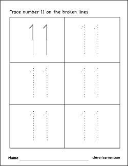 Number eleven writing counting and identification printable worksheets for children