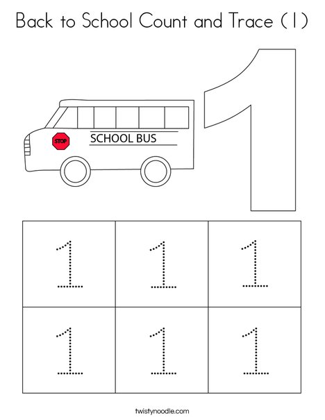 Back to school count and trace coloring page