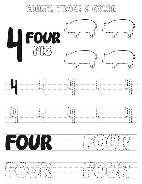 Premium vector number tracing coloring pages for kids count trace and color premium vector