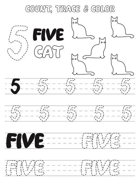 Premium vector number tracing coloring pages for kids count trace and color premium vector