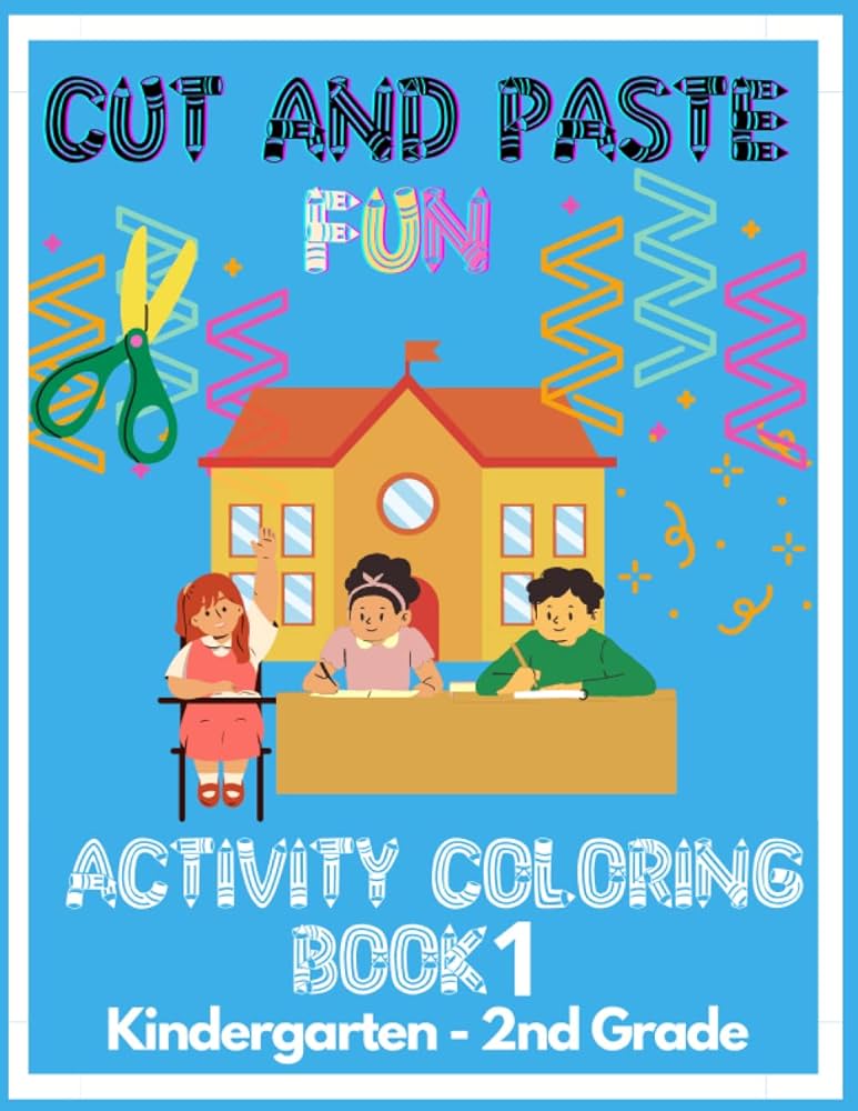 Cut and paste fun activity coloring book coloring pages trace words and numbers for kids ages