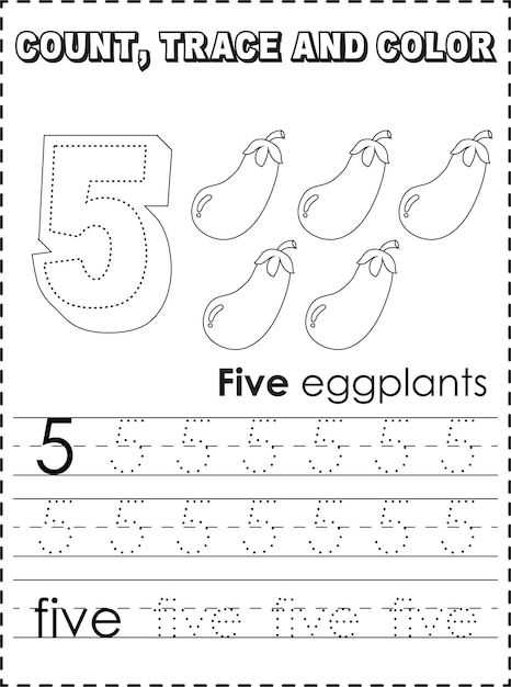 Premium vector printable number tracing coloring pages for kids premium vector