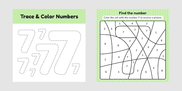 Premium vector coloring book number for kids worksheet for preschool kindergarten and school age trace line write and color a seven