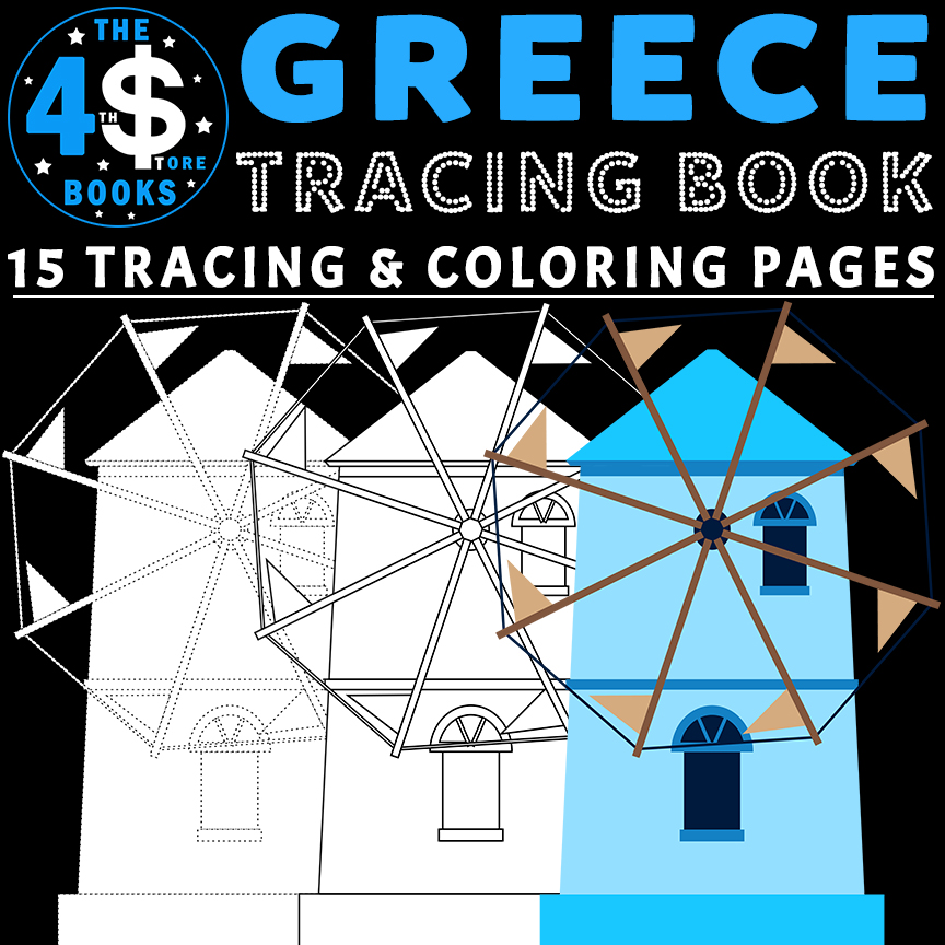 Greece tracing and coloring pages for kids
