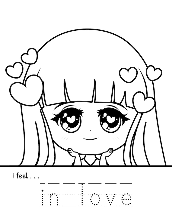 English chibi emotionsfeelings coloring pages traceable words downloadable printable only